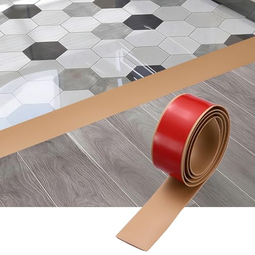sourcing map Tira de transición de suelo, 3.2 pies x 1.57 x 0.15 pulgadas, tiras autoadhesivas para cubierta de suelo, borde laminado, para transición de alfombras, color marrón claro