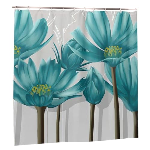 Rideau de douche imprimé floral gris sarcelle 183x183 cm en polyester résistant avec œillets - 3