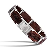 2win Wooden Bracelets for Men Walnut & Stainless Steel Link Chain Fashion Mens Bracelets Bangle Jewelry Gifts -8.5inches Unique Gifts for Anniversary, Birthday, Weding, Graduation (Red Sandalwood)