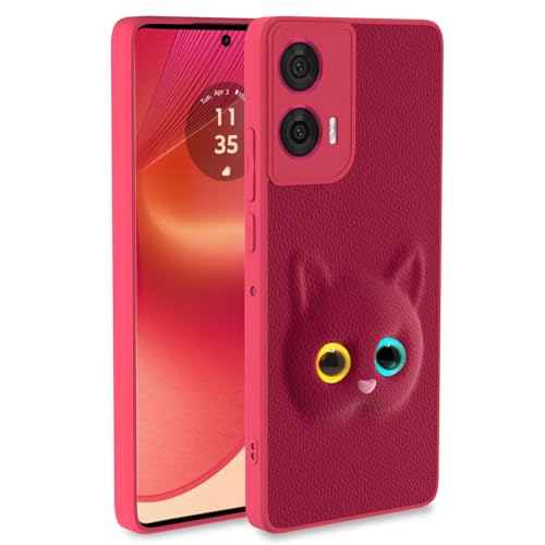 Image of Pikkme Back Cover for Girls | Cute Cat Leather Finish | Soft TPU | Bumper Case for Motorola Moto Edge 50 Fusion 5G / Motorola Moto G96 5G (Pink)