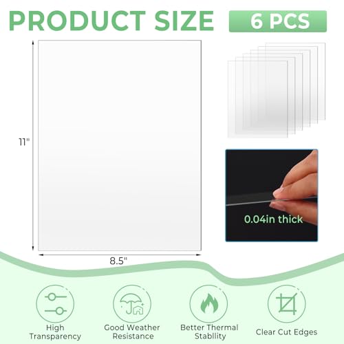 Image of TKOnline 6 PCS Plexiglass Sheets, 8.5 inch x 11 inch x 0.04 Clear PET Sheet Panels, Clear Acrylic Plastic Sheet for Picture Frame, Invitations, Poster Frames Plastic Board