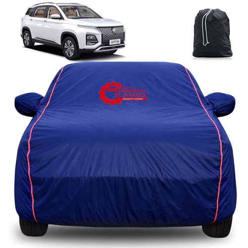 Image of 100% Waterproof Car Cover for MG Hector Plus | All-Weather, Dustproof & UV Protection | Heavy-Duty 3-Layer Fabric | Custom Fit with Mirror & Antenna Pocket | Navy Blue