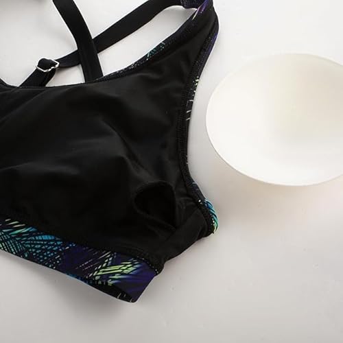 Kate Kasin Damen Bademode mit Blumenmuster 3 Teilig Rashguard Reißverschluss-Shirts Boyshort Sonnenschutz Wassersport Tankini Set zum Surfen Schwimmen Schwarze Palmblätter L