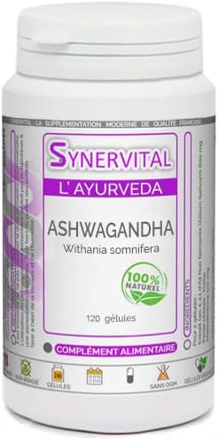 Ashwagandha Synervital 120 Capsules 300 mg – Dietary Supplement – Stress, Fatigue, Insomnia, Performance Improvement – Made in France
