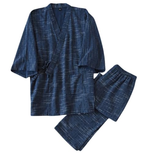 [BIIYUHN] パジャマ メンズ 甚平 綿100パジャマ ダブルガーゼ 上下セット 和風 柔らかい 肌に優しい 吸汗 通気 速乾 ゆったり ルームウェア 入院着 寝間着 部屋着 夏 春 秋 XL（Amazon）