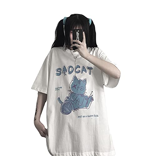 Women's Goth T-Shirt Summer Graphic Harajuku Gothic Creepy Cat Print Novelty Short Sleeve Top2