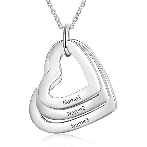KAULULU Custom Jewellery Love Heart Silver Necklace for Women Pendant for Mum Grandma BFF Name Necklace Chain - Customised Engraved 1-4 Family Names Necklaces Cover