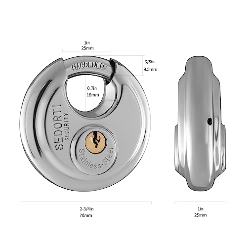 Sedorti 5-Pack Discus Padlocks Keyed Alike, 2-3/4 Inch Wide, Stainless Steel 304 Round Lock, Waterproof And Rustproof Storage Lock With Brass Keys, Ideal For Storage Unit Gate, Outdoor, Shed, Fence #TOP4