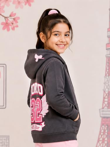 Image of Unisex Kids Solid Full Sleeve Zip Front Open Hooded Sweatshirt
