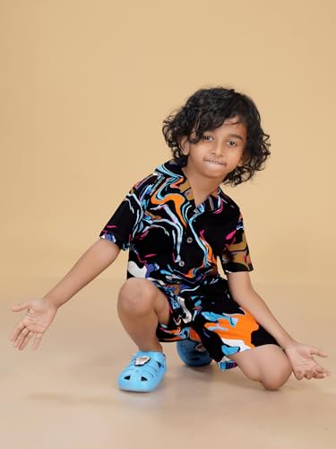 Image of Ninos Dreams Boys Cotton Rayon Coord Set with shorts /Holiday Shirt & Shorts