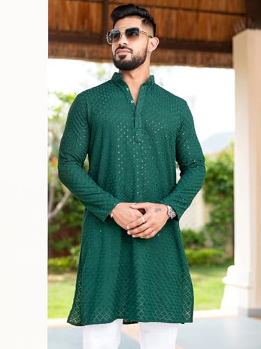 Image of Men's Floral Embroidered Cotton Rich Traditional and Lakhnavi Ethnic Wear Straight Partywear Kurta Set Pack Of 01.