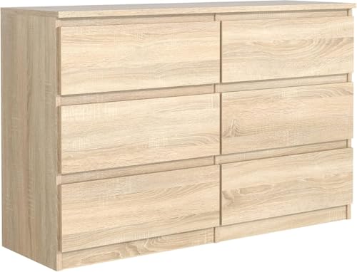 meble masztalerz Commode 138,5 cm avec Façades Brillantes - avec 6 tiroirs – 138,5 x 78,5 x 39 cm - Meuble de Rangement - Commode Chambre - Meuble Salon...