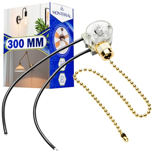 Interruptor de Cuerda con Cadena 300 mm 750W 220-240V - Interruptor Apto para Lampara de Pie Apliques Pared Pasillo Apliques Habitacion Lampara Comedor Pie - Garantía de 10 Años - MONTERAL