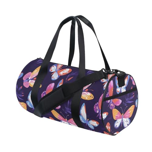 Butterfly Sports Duffel Bag Barrel Gym Bag with Adjustable Shoulder Strap, Spacious Main Compartment Side Pockets and Full Print Design for Fitness Travel and Sports3