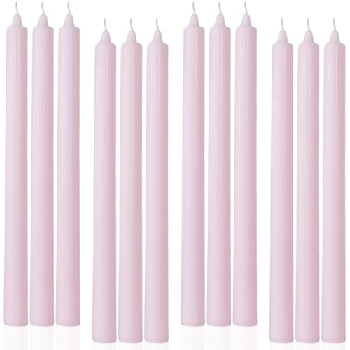LPUSA Pink Taper Candles 10.5 inch Pastel Candle Sticks Unscented Driples Tapered Candle Ideal as Dinner Candles Smokeless Long Burning,Set of 12