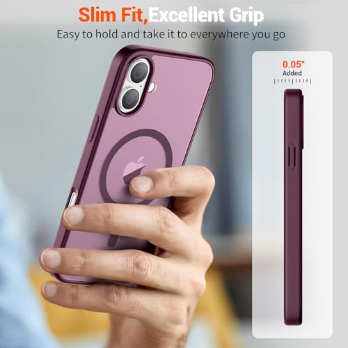 Image of SUPFINE Magnetic for iPhone 16 Plus Case(Compatible with MagSafe)(10 FT Military Grade Drop Protection) Slim Translucent Matte Shockproof with Anti-Fingerprint Phone Case,Wine Red