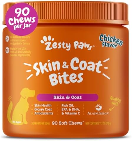 Zesty Paws Omega 3 Alaskan Fish Oil Chew Treats for Dogs - with A...
