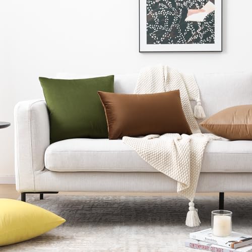 Image of Mixhug Decorative Throw Pillow Covers, Velvet Cushion Covers, Solid Throw Pillow Cases for Couch and Bed, Tan, 26 x 26 Inches, Set of 2