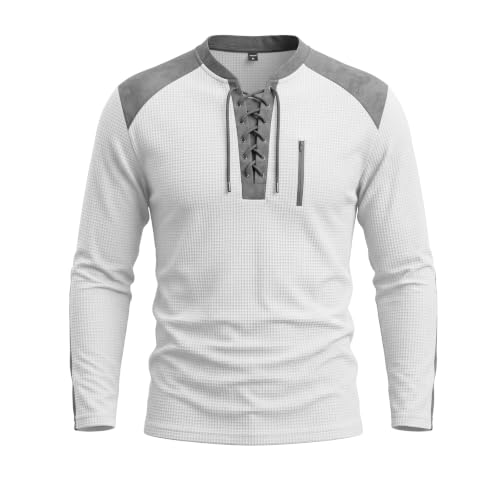 T-Shirt Henley homme manches longues style tactique patchwork western vintage