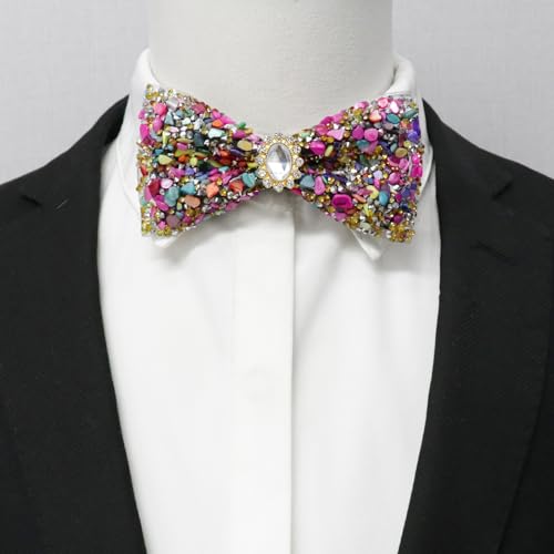 Image of Mens Rhinestone Bow Tie Pre-Tied Bow Ties for Men Adjustable Sparkle Sequin Bowtie Party Wedding