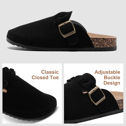 Suede Clogs for Men Soft Cork Footbed Women's Clogs Mules with Arch Support, Adjustable Buckle Comfort Leather Potato Shoes, Slip-On Closed Toe Slippers2