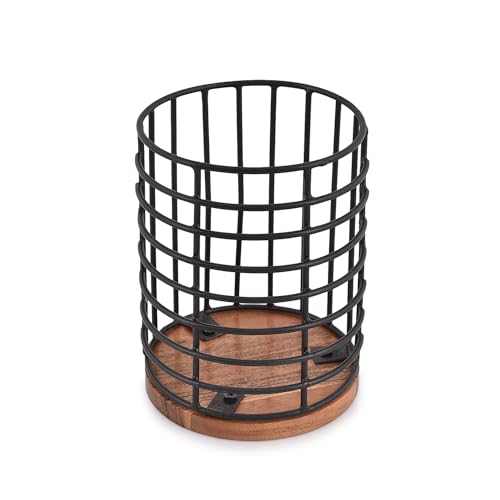 Indus Lifespace Utensil Crocks with Wooden Base & Storage, Modern Spatula Holder, Kitchen Decor Accessories (11.43cm x 11.43 x 15.24cm)