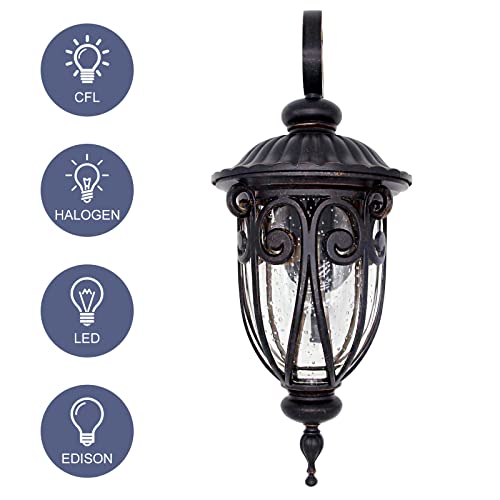 Goalplus Dusk To Dawn Wall Light For Porch, 18In Bronze Outdoor Wall Lantern With Photocell, Vintage Exterior Light Fixture With Wall Mount For Patio, Seeded Glass Shade, Lmms0519-Dn-S #TOP7