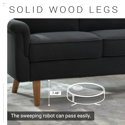 HOOOWOOO 72\" Black Corduroy Couch Small Sofa Living Room Couch 3 Seater Sofa Modern with Button Tufted Back Cushioned Square Arm for Small Bedroom Apartment
