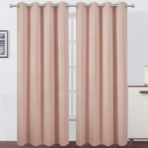 Image of LEMOMO Blackout Curtains 52 x 108 inch /Blush Curtains Set of 2 Panels /Thermal Insulated Room Darkening Bedroom Curtains
