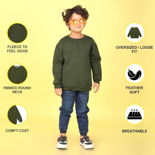 Image of Nusyl Boy's Black Solid Crew /Round Neck Sweatshirt |Skin Friendly Full Sleeve Sweatshirt|Drop Shoulder Oversized Sweatshirt | Round Neck Sweatshirt Oversized Fit Long Sleeves |