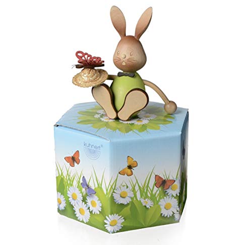 Kuhnert Erzgebirge Osterhase Stupsi mit Schmetterling 10,5cm, Holz farbig