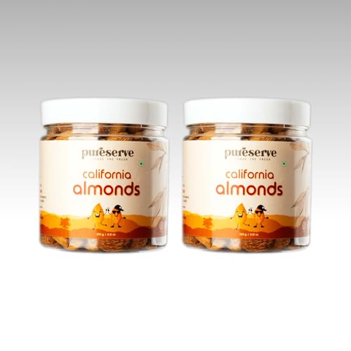 Image of Pureserve Natural California Almonds 500g (250g*2) - Whole Badam Giri | High in Protein, Fiber & Essential Nutrients | Boosts Immunity & Energy | 100% Natural, Gluten-Free Superfood | Jar Pack OF 2