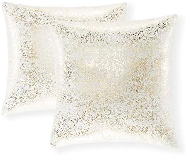 Xinrjojo Pack of 2,Sparkling Decorative Suede Pillow Covers Soft, Square Throw Pillow Covers, Solid Color Cushion Covers, Pillow Cases for Sofa Bedroom Car 18 x 18 Inch(Bronzing- White)