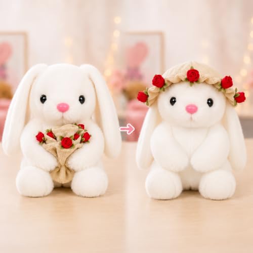 Image of SCOOBA 2 in 1 Bouquet Cap Bunny Soft Toy 15cm (Transformation Bouquet Bunny White)