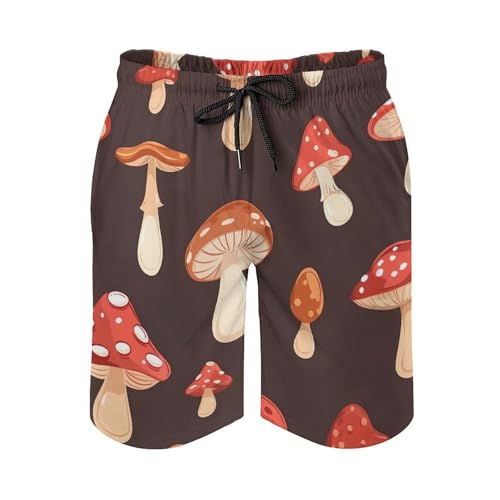 Red Mushrooms Pattern Men's Swim Trunks Board Shorts Beachshorts Swimsuits with Pockets Mesh Liner4