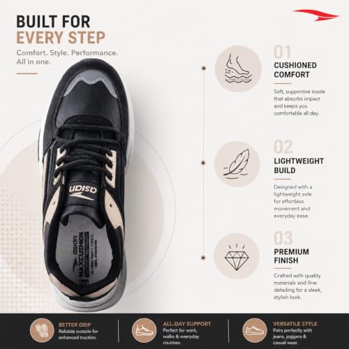 Image of ASIAN Python-10 Men's Sports Sneakers with Premium Look | Memory Foam Tech, Arch & Lateral Support, Stylish Casual Shoes for Walking & Daily Comfort