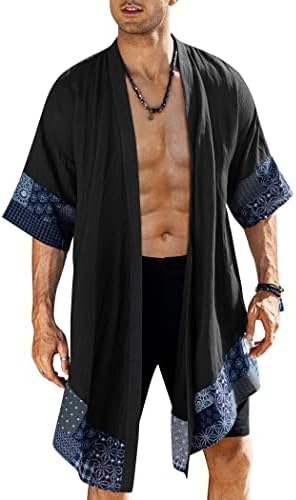 COOFANDY Mens Apparel Long Cardigan Cotton Kimono Robe Lightweight Casual Beach Open Front Cape Coat