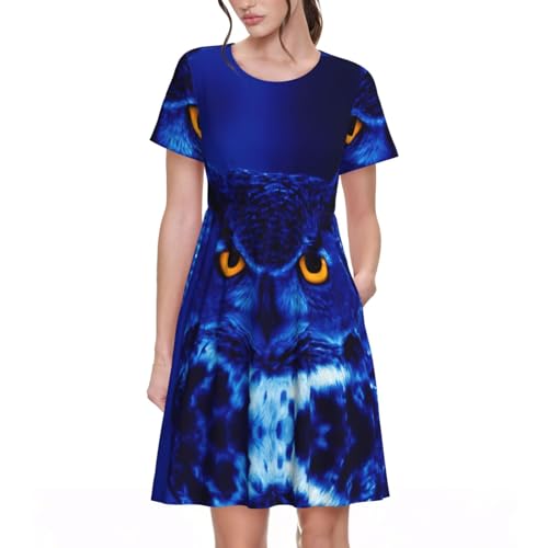 Robe d'été bleu col rond anti-chaleur pour femme active
