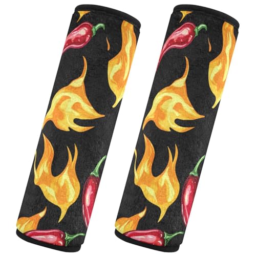 Seat Belt Covers 2 Pack Flames Chili Car Seat Strap Covers Super Soft Peppers Car Seat Neck Cover for Boys Girls Adults Babies M