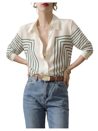 SweatyRocks Women's Striped Button Down Shirt Long Sleeve Blouses Business