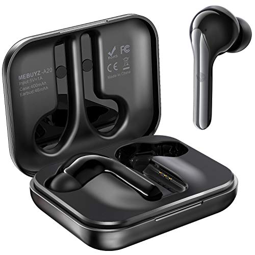 MEBUYZ True Wireless Earbuds, Bluetooth 5.0 Headphones TWS in-Ear Earphones with aptX Sound, CVC Noise-Cancelling Dual Microphones, Charging Case, Touch Control, 28-H Playtime and Secure Fit (Black)