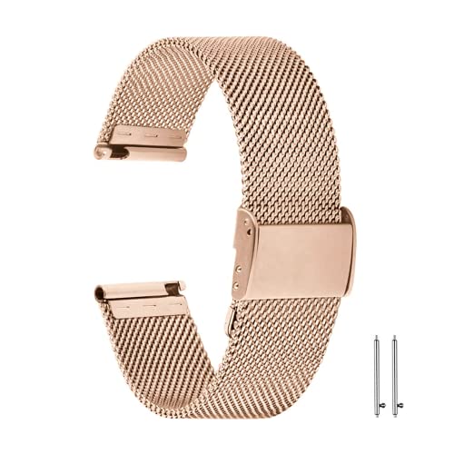 Aliwisdom bracelet de Montre 18mm pour Montre connectée, Smartwatch universelle Métal Acier Maille Bracelets de rechange de à libération Rapide pour Homme Femme (Or...