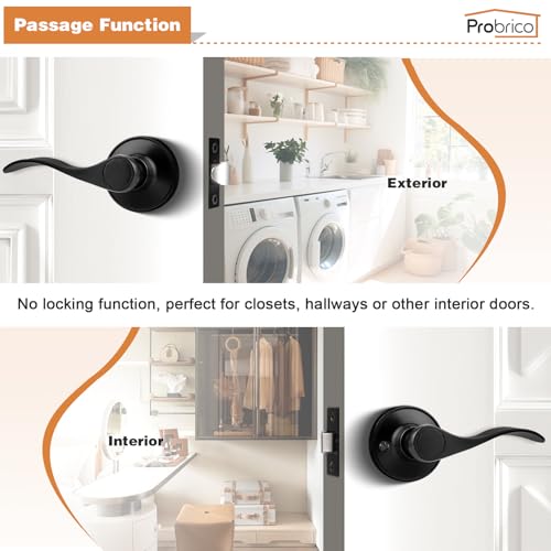 Probrico 10 Pack Passage lockset Matte Black, Interior Door Levers Handles Keyless Door Furniture Hardware for Kitchen Children's Room, Indoor Locks by Probrico - Image 3