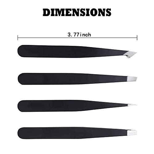 image for MMYLU Professional Tweezers Set 4 Pack, Slant Tweezers, Point Tweezers