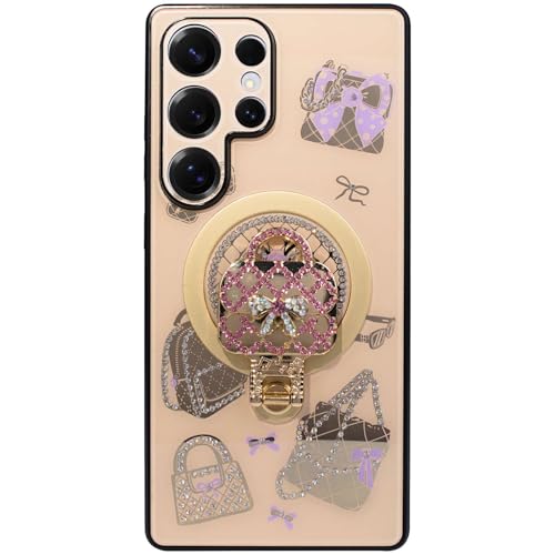 Coque Samsung S25 Ultra strass haut de gamme avec anneau magnétique or