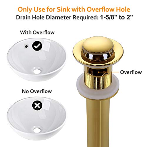 Angle Simple Bathroom Sink Drain Gold, Brass Pop Up Drain, Vanity Sink Stopper Drain Assembly, with Overflow - Thumbnail 4