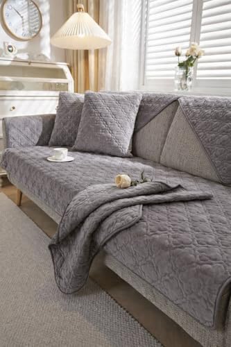 Image of HOMETHREADS Innovative Premium Velvet Sofa Cover Mat with PVC Backing for Non-Slip Comfort | (Light Grey Clubs, 1Pc Backrest Mat | 70x70cm)