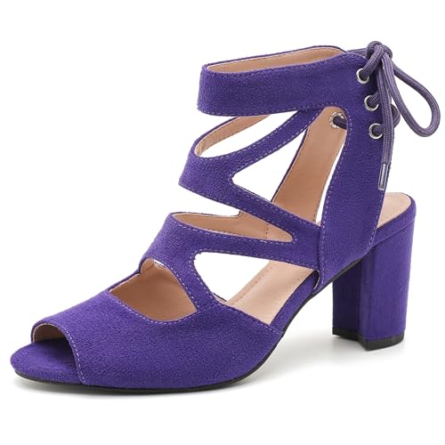 Image of fereshte Women's Lace-Up Gladiator Sandals, Block Heel Open Toe Strappy Shoes
