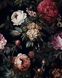 XRUIBZI Dark Floral Peel and Stick Wallpaper,17.5' x 393' Vintage Gothic Contact Paper, Pink Moody Flower Wall Mural Home Vinyl Waterproof Self Adhesive Removable Renter Friendly Wall Paper