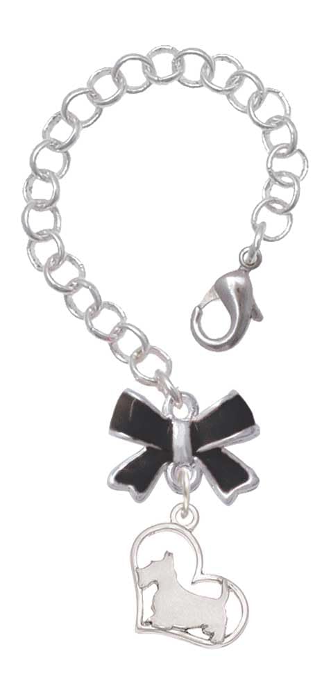 Delight Jewelry Silvertone Scottie Dog Silhouette Heart - Black Bow Charm Accessory for Tumblers and Thermal Cups